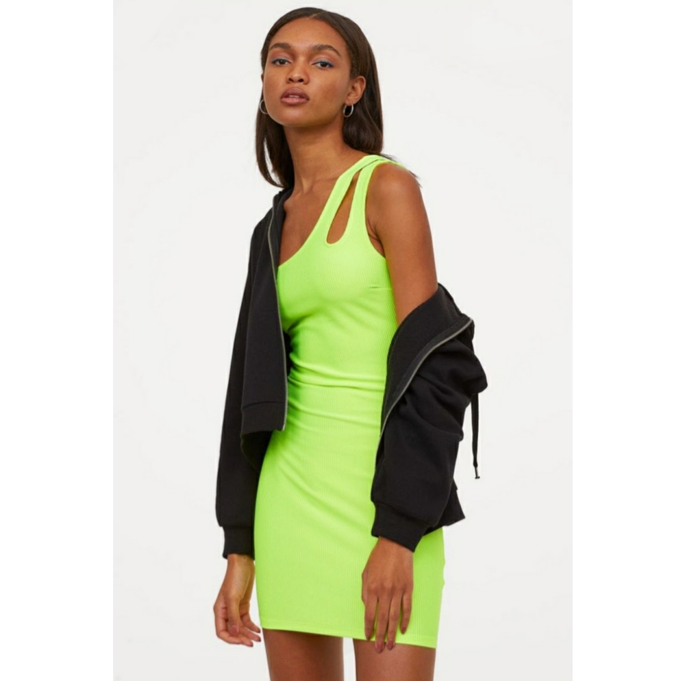 Divided H&M Neon Yellow One Strap Bodycon Dress
